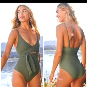 NWOT Aerie Wrap One Piece Swimsuit Medium Olive
